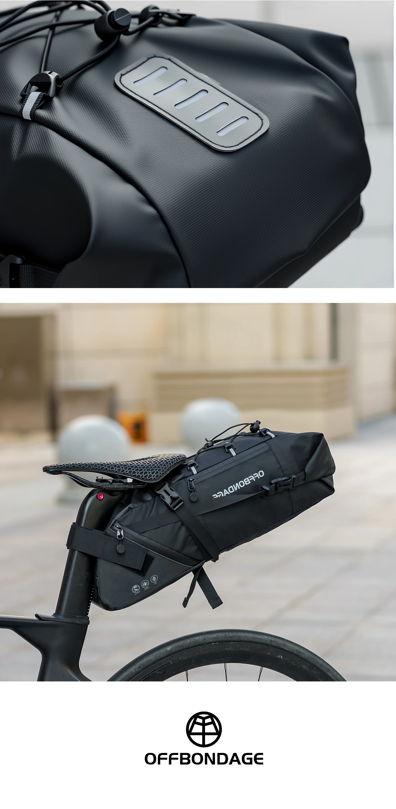 OFFBONDAGE 12L wasserdichte Fahrradsatteltasche, erweiterbare Fahrradtasche unter dem Sitz, Fahrrad-Aufbewahrungstasche hinten mit Kielsupport, reflektierend für MTB-Rennräder – Detail 13