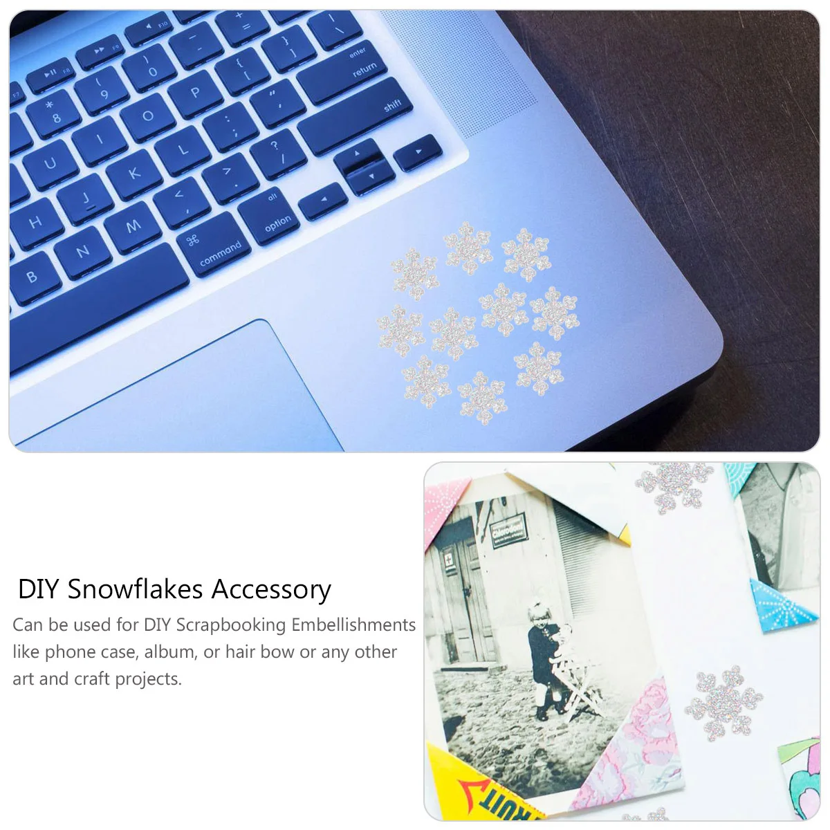 จี้เกล็ดหิมะ 50 ชิ้น อุปกรณ์ตกแต่งเกล็ดหิมะ DIY ของตกแต่งคริสต์มาสสำหรับเคสมือถือ สมุดภาพ อุปกรณ์ตกแต่งผม เครื่องประดับ