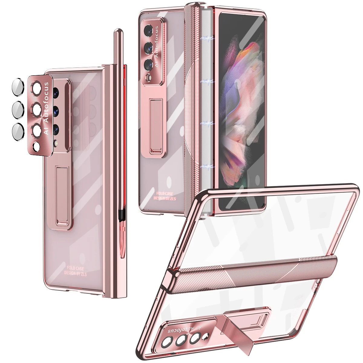 With S Pen Plating Clear Magnetic Case For Samsung Galaxy Z Fold 6 5 4 3 Kickstand 360 Full Screen Protector Film Folding Cover