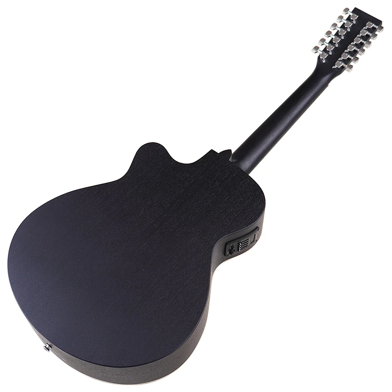 Black Color 12 String Electric Acoustic Guitar Cutaway Design 40 Inch Full Sapele Body Matte Folk Guitar