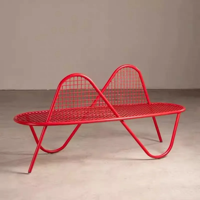 Banc de jardin en fer forgé pour l'extérieur, chaise d'extérieur en maille métallique, premium, pour parc, restaurant