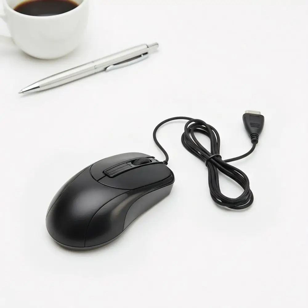 Responsive 3 Buttons Wired for PS2 Optical Mouse Portable Black Wired Mouse Ergonomic Mouse Gaming