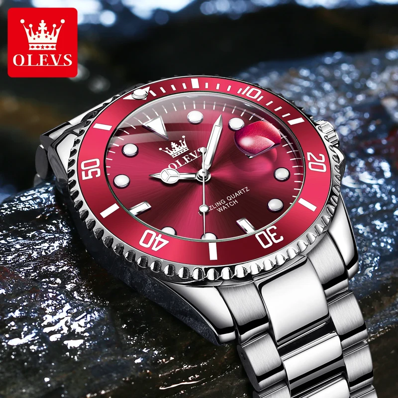 OLEVS 5885 Quartz Man Watch Original Fashion Auto Date Waterproof Luminous Watch For Men Top Brand Steel Strap Male Wristwatch