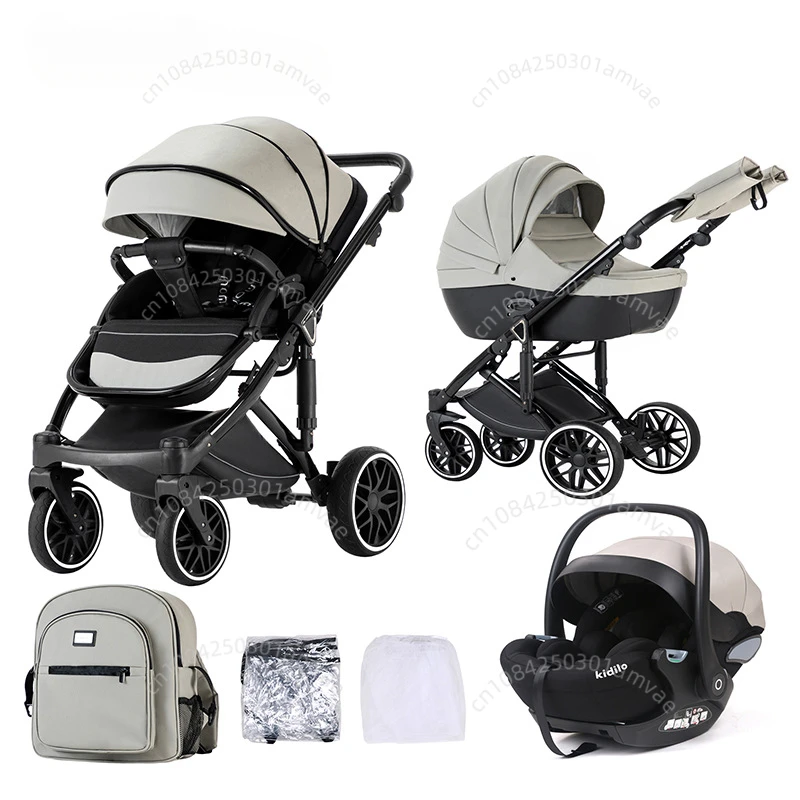 Luxury Baby Stroller 3 in 1 Newborn Stroller with Carrycot High-view Foldable Baby Stroller Multi-function Baby Carriage