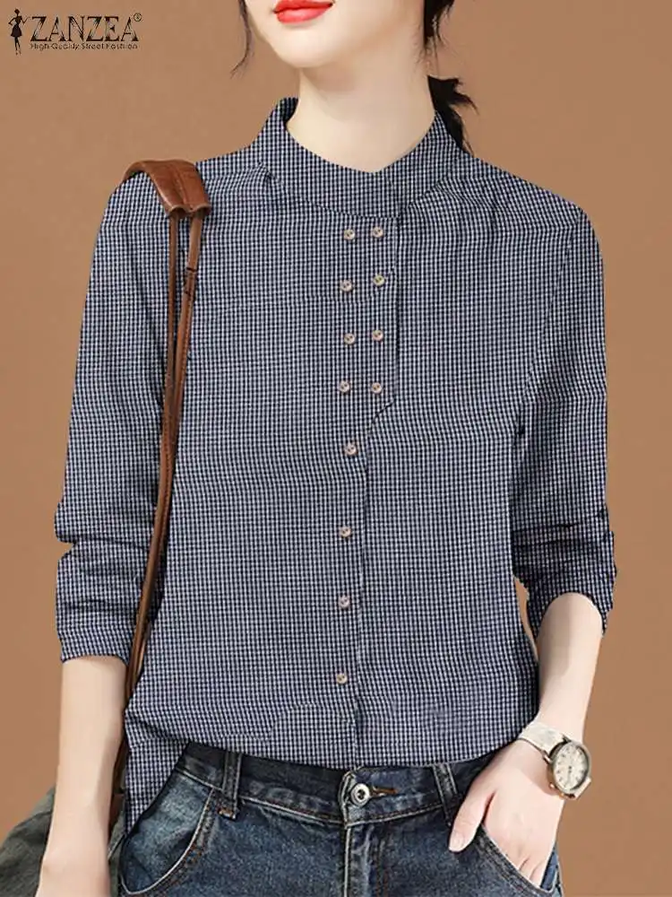 ZANZEA Chinese Style Vintage Blouse 2023 Office Long Sleeve Shirt Fashion Autumn Women Double Breasted Top Casual Oversize Blusa