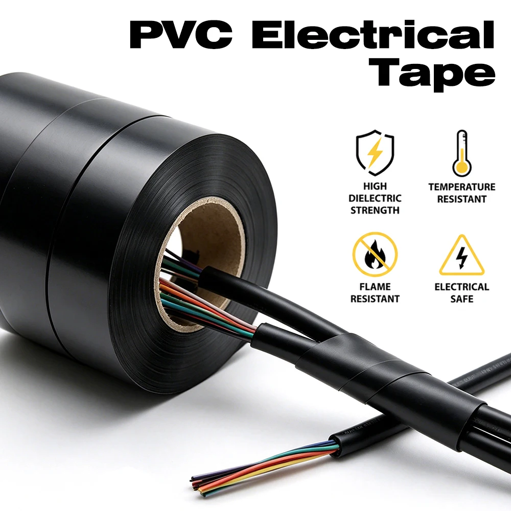 19mm Black PVC Electrical Tape 25m/35m High Adhesion Insulation Flame Retardant Tape Secure cable bundles for neat and safesetup