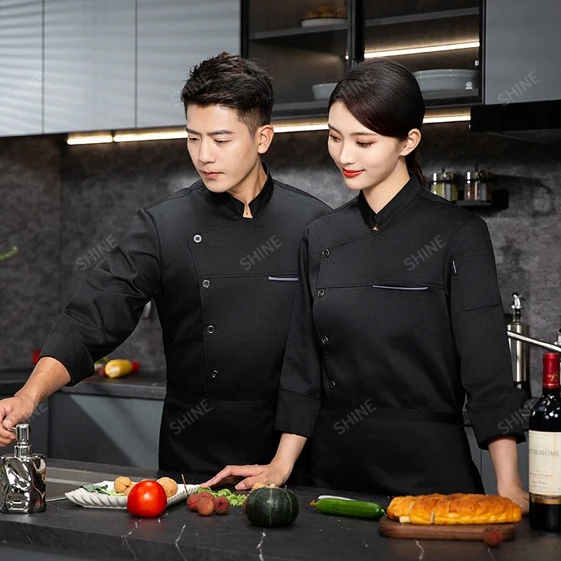 Hotel Chef uniform chef jacket apron Long Sleeve Men Restaurant Cook Coat Chef outfit T-shirt Work Uniform Waiter Clothes Logo