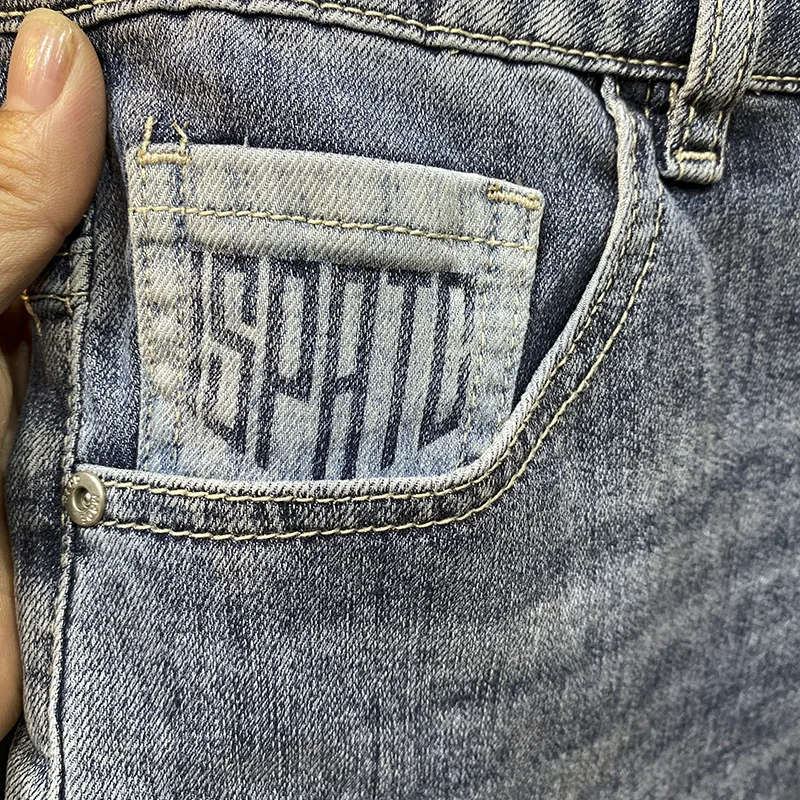 Ripped denim shorts for men2024summer new fashion printed Pu Shuai all-match loose straight casual high-end cropped pants