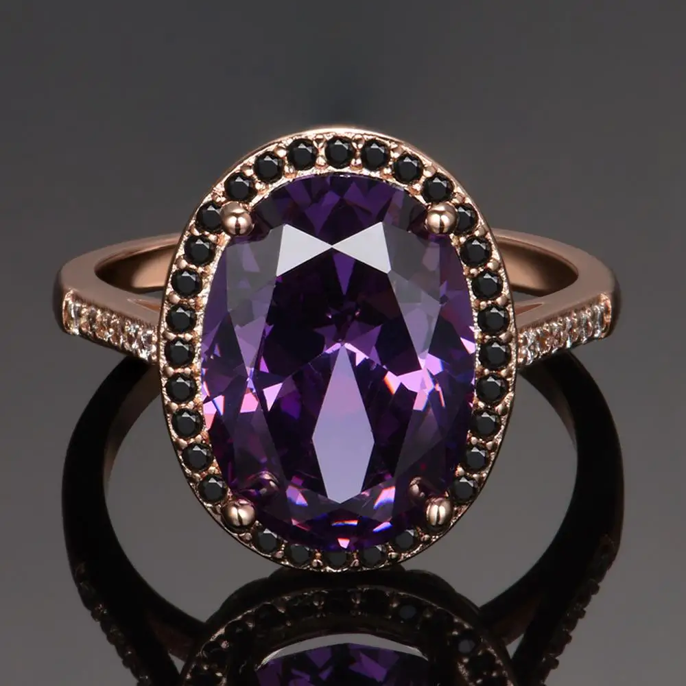 Luxury Natural Amethyst Silver Jewelry Rings Women\'s Wedding Ring Rose Gold Color With AAAA Cubic Zirconia Party Hot Gifts