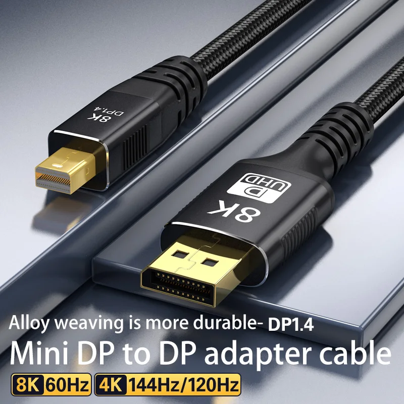 Minidp to Dp Cable Version 1.4 8K60 Graphics Card Mini Dp to Dp Adapter Thunderbolt 2 Suitable for Apple Notebook MacBook to 4K1