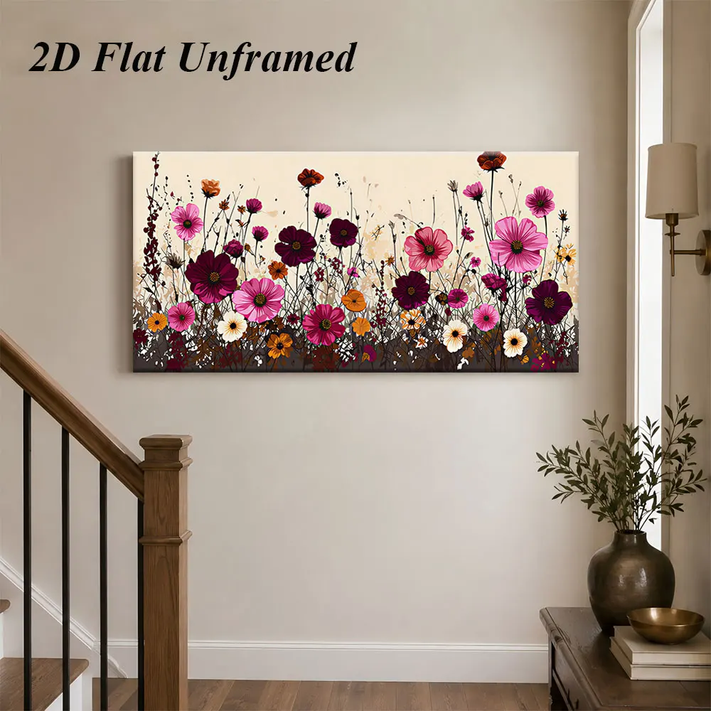 1pc (No frame),1 small fresh flower frameless decorative painting, modern minimalist pastoral plant art painting, 2D plan