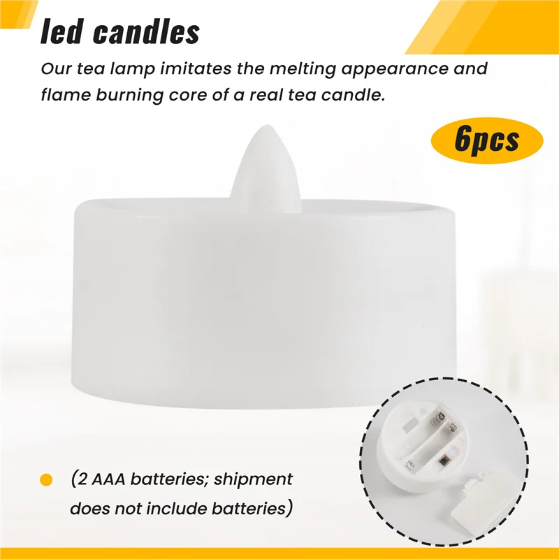 Y17A 6Pcs Flameless Candles Battery Operated LED Tea Lights Fake Candles Led Candles With 6-Key Timer Remote Control