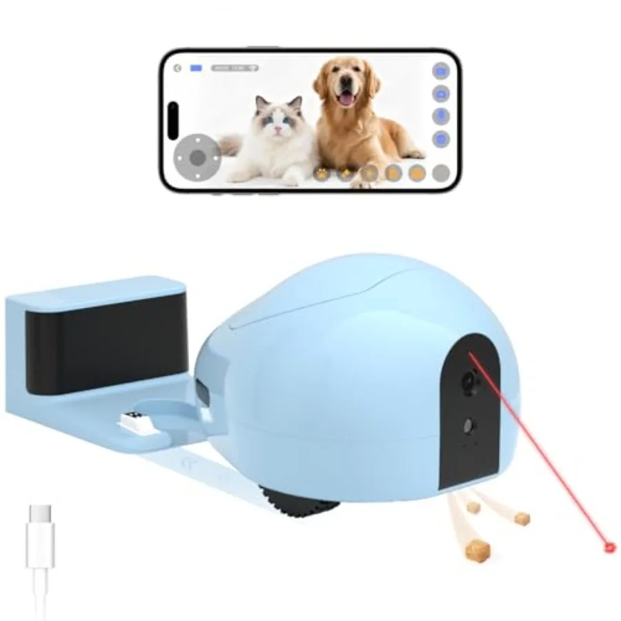 

Pet Camera Robot for indoor pet monitoring: ABS plastic black treats + laser toy + motion detection + HD video + night vision +