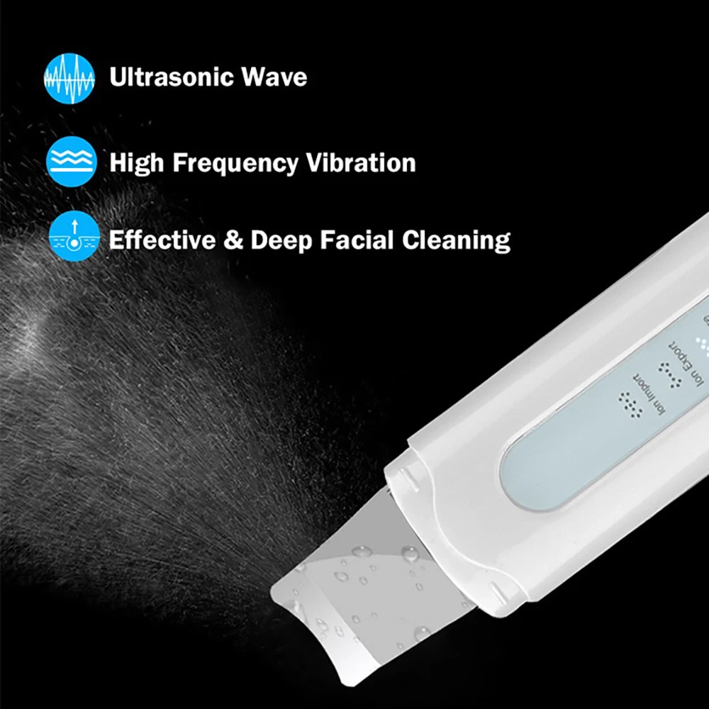 Ultrasonic Skin Scrubber Remov Face Spatula Electric Pore Deep Clean Acne Blackhead Remover Peeling Shovel Device Beauty Machine