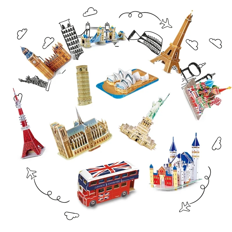 World Famous Architecture Building 3D Puzzle Paper Model Construction DIY Jigsaw Puzzles Toys for Kids Creative Birthday Gift