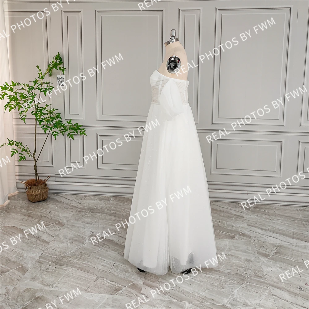 20206 #   Personalizado fora do ombro plissado tule a linha vestido de casamento para noiva 2024 elegante vestido de noiva feminino com fenda alta