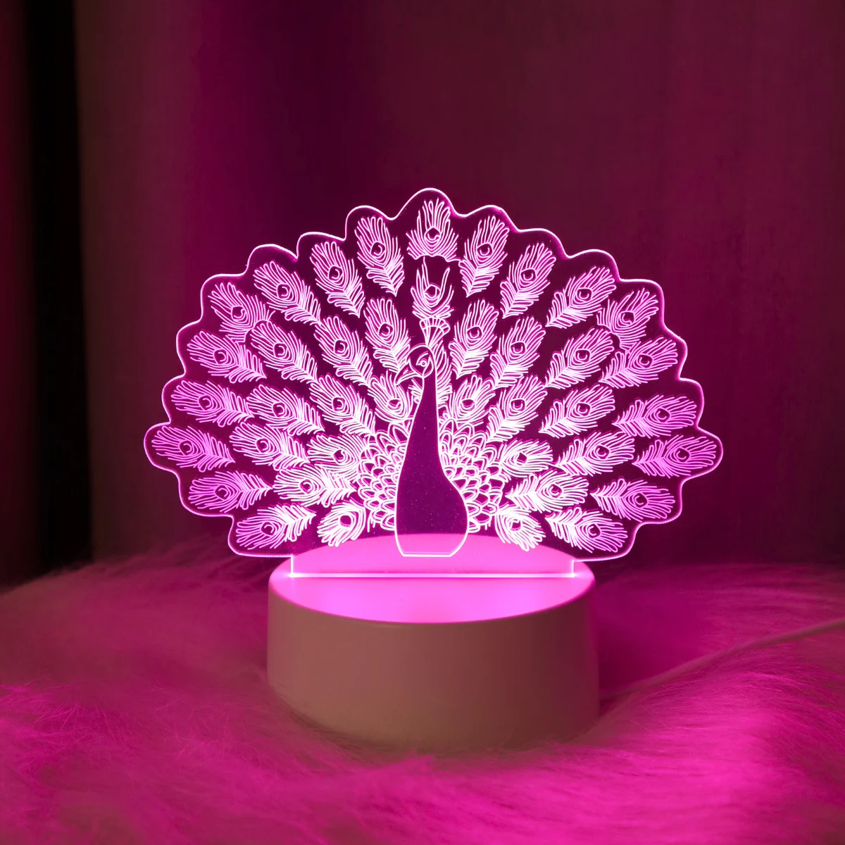 طاووس وردي ثلاثي الأبعاد ، ضوء ليلي إبداعي ، يعمل بمنفذ USB ، ديكور غرفة نوم وغرفة معيشة ، هدية عيد ميلاد ، هدية مهرجان