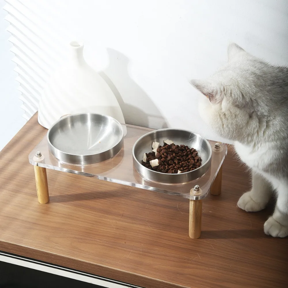 

Stainless Steel Cat and Dog Bowls Thickened and Drop Resistant Neck-protecting Pet Bowl Easy Clean Cat Supplies Products