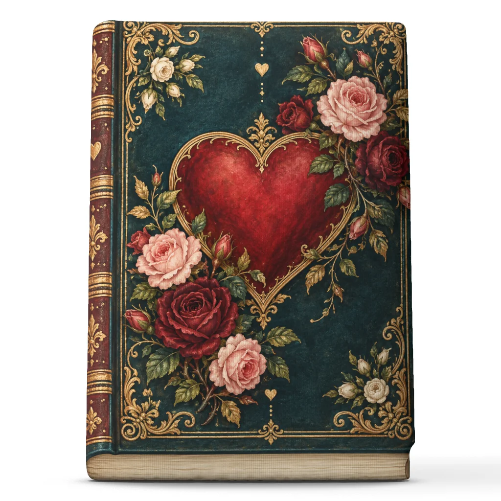 Vintage Gothic Romance Book Heart Pillow with Roses Floral Love Cushion Romantic Valentine Throw Pillow Sofa Decor Gift Idea