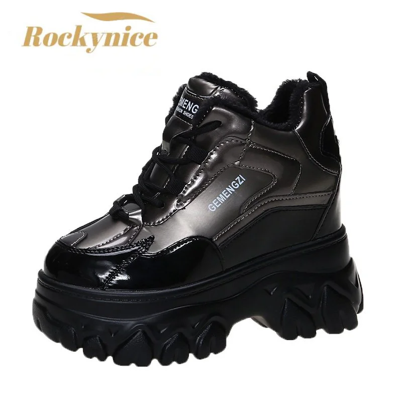 Winter Lace Up Wedges Casual Shoes Women Silver Chunky Sneakers 11cm Platform Boots Tenis Walking Shoes Trainers Dad Shoes Woman