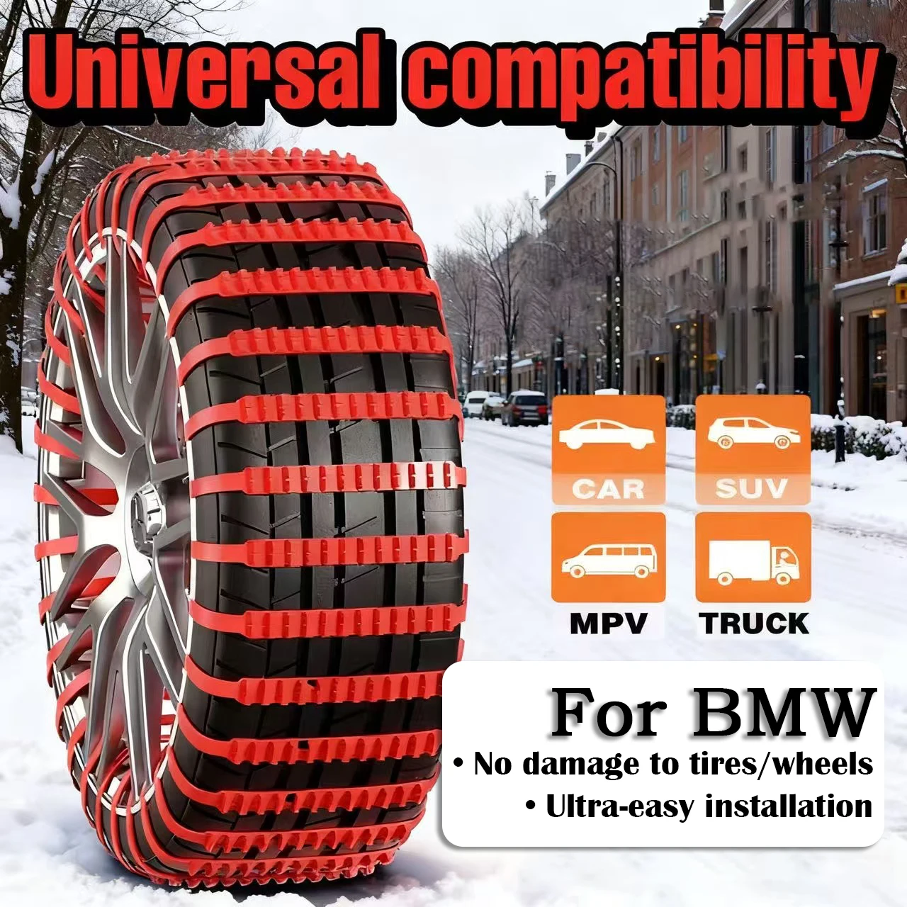 

Car Tire Chains Winter Snow Anti-Skid Tyre Cable Ties For BMW X3 X5 X6 F20 F10 F25 F15 F48 E53 E36 E46 E90 E91 E60 E61 E70 E87