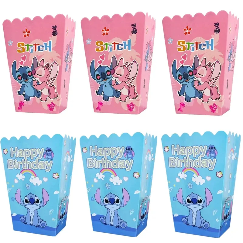 

6/36pcs Disney Lilo Stitch Candy Popcorn Box Cookies Chocolate Snacks Boxes Boy Girl Birthday Party Stitch Popcorn Box Supplies