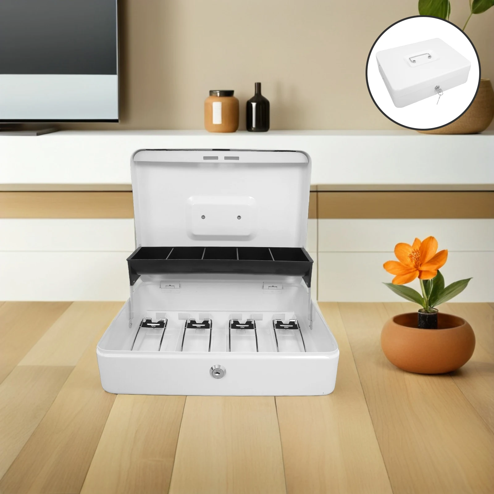 1 set Metal Cash Box with Key Lock Sturdy Construction for Retail Organizer Tray Slot Small Safe Storage