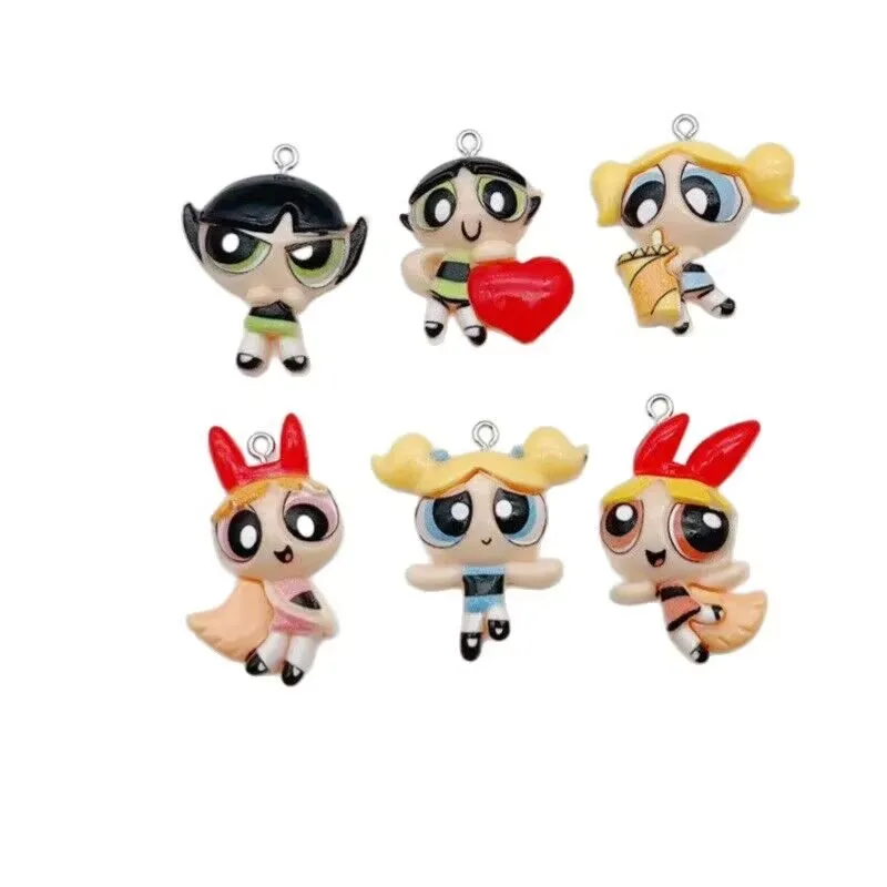 10 قطعة المعلقات سحر الراتنج الفتيات Powerpuff ل القرط سوار المفاتيح ديكور DIY بها بنفسك صنع المجوهرات