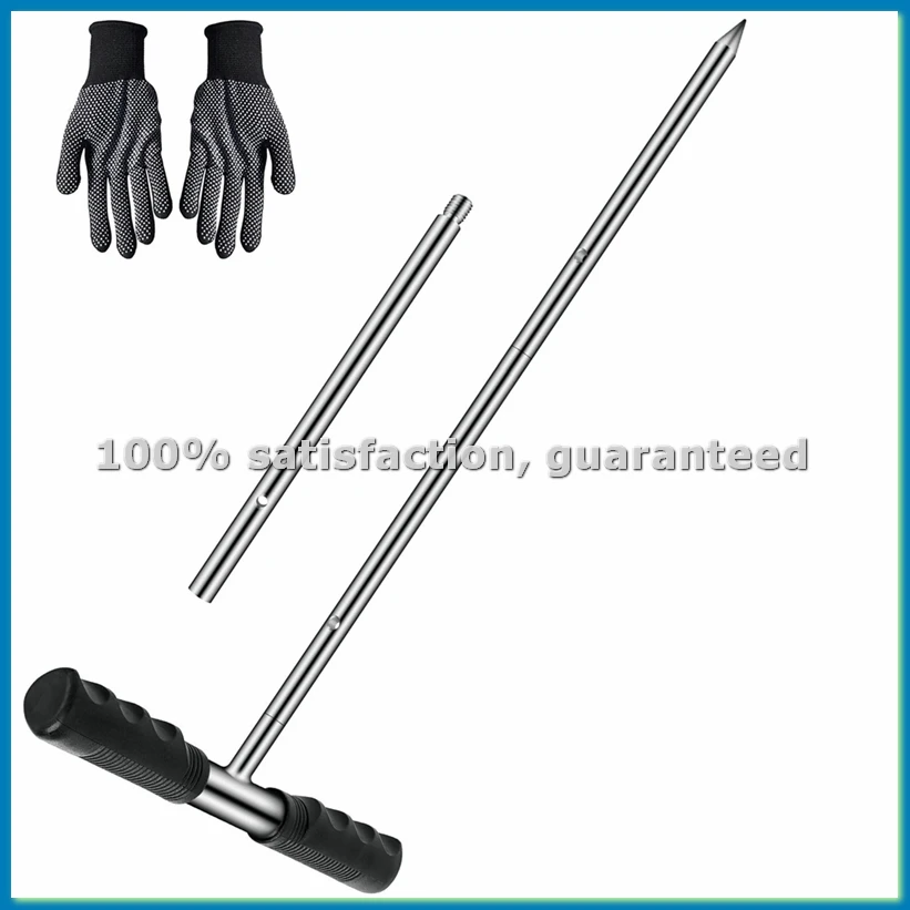 Solid Stainless Steel Soil Probe Rod, Adjustable 17-32-48 Inch, Septic Tank Probe Rod, Ground Probe with T-Handle-ABLL