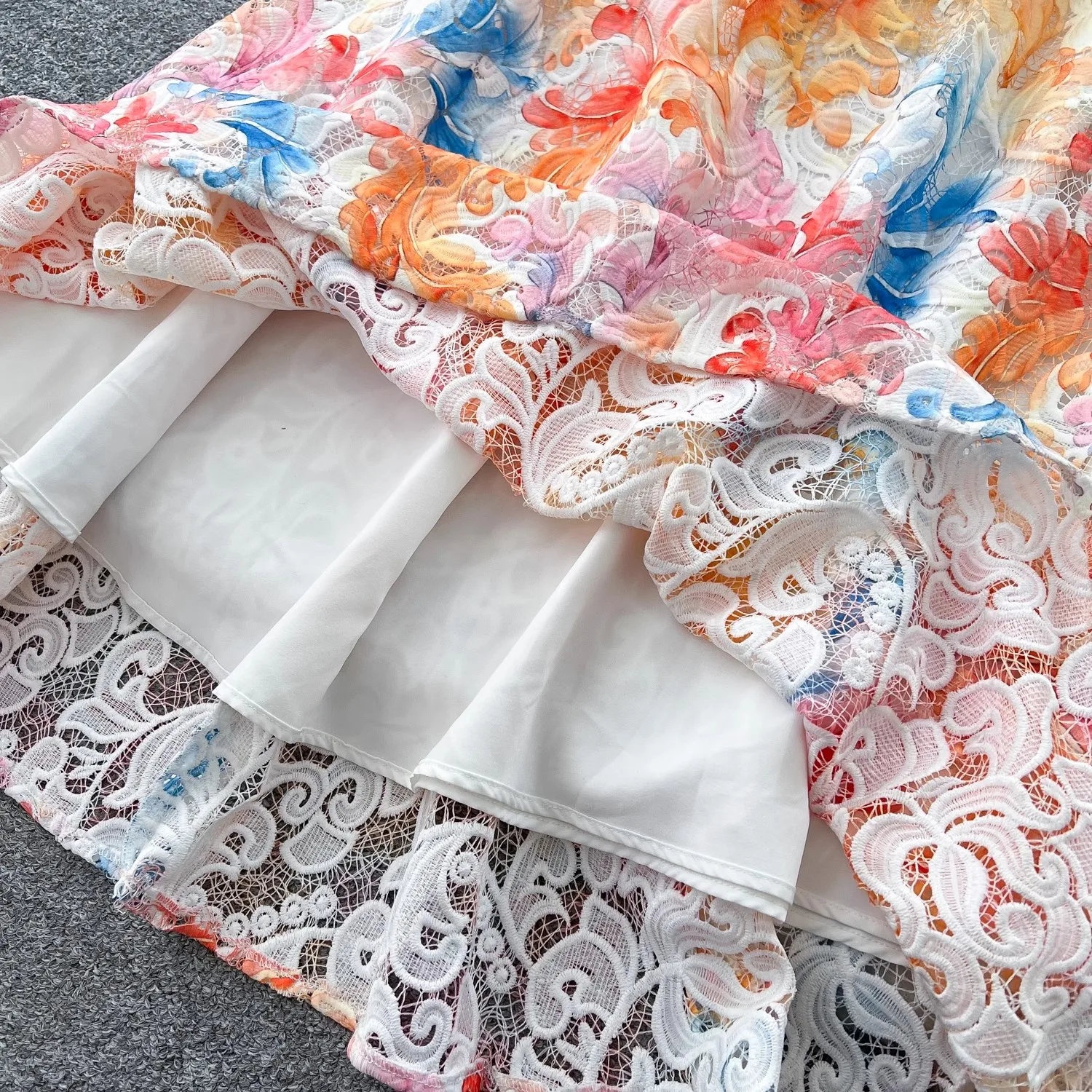 Crochê renda bordado oco para fora floral impressão maxi vestido outono feminino manga longa lanterna pérola botões até cinto roupas de baile