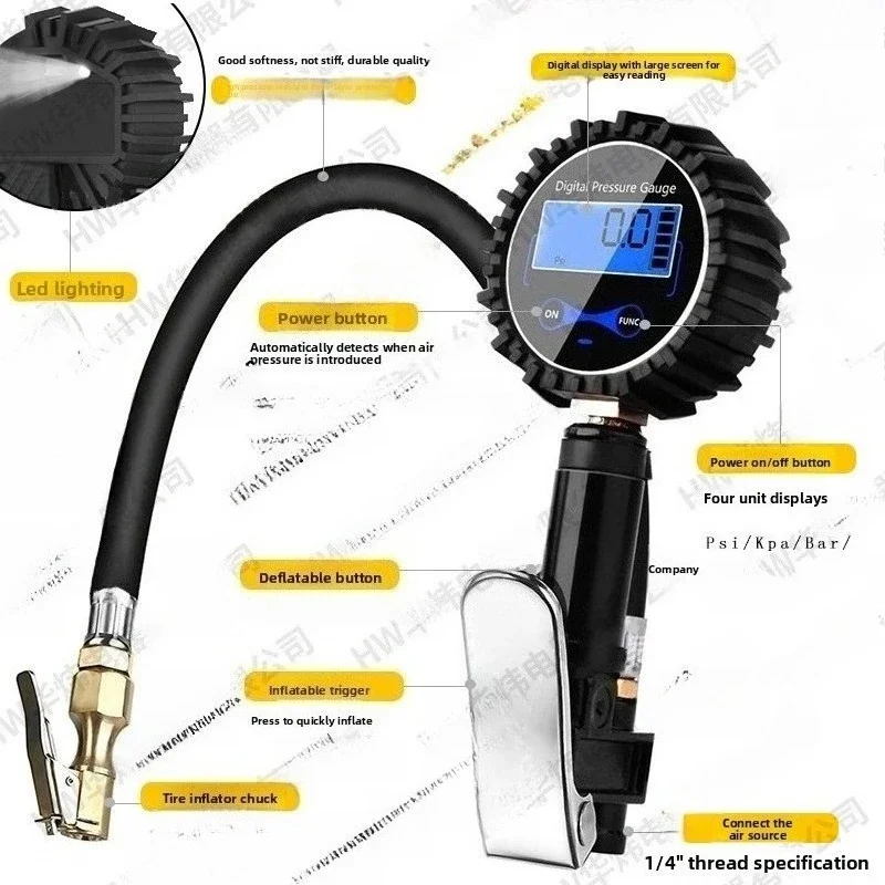 

NEW Tire Digital Display Air Pump Tire Pressure Gauge Rapid Inflation Gauge Large Screen Reading Accurate Copper Clip