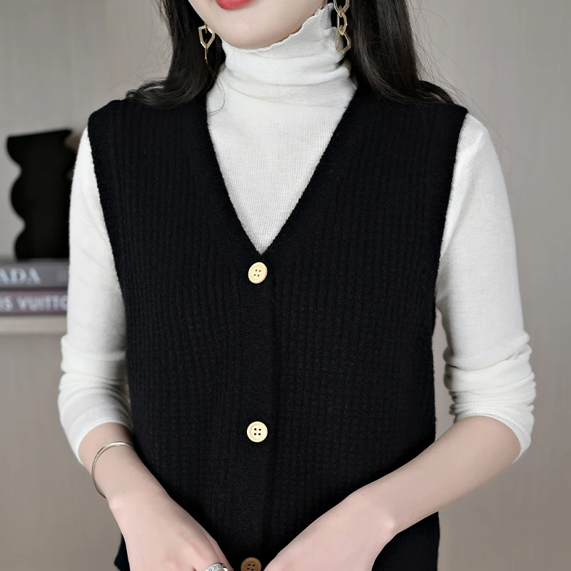 Spring And Autumn New Vest Sweater V-Neck Sleeveless Vest Women's Wool Knitted Cardigan