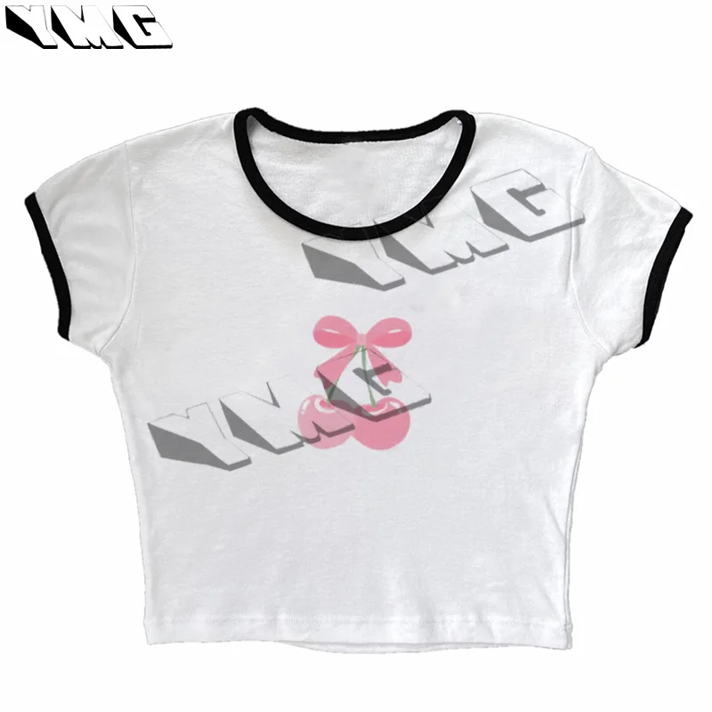 Y 2K Roze Kersenprint Korte Top Harajuku Baby T-Shirt Straat Kleding Korte Mouw T-Shirt Punk Retro Gothic Patroon Emo Meisje