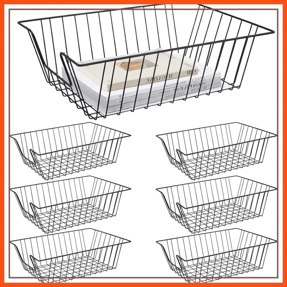 

6 Pcs Stackable Wire Paper Trays, Metal File Organizer Basket for Desk, 17'' x 12'' x 5'', Black