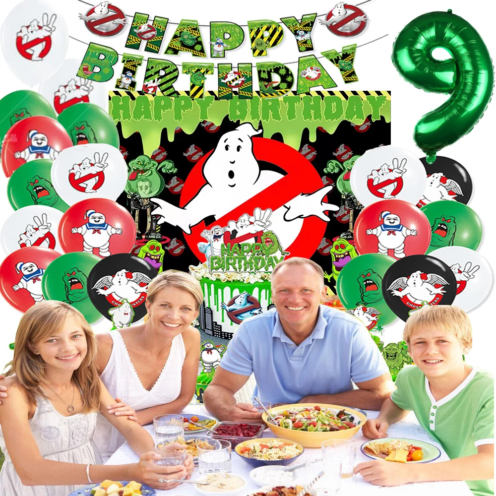 Cartoon Ghostbusters tema festa di compleanno forniture ragazzi Green Ghost Balloon Banner sfondo Cake Topper bambini Baby Shower regalo