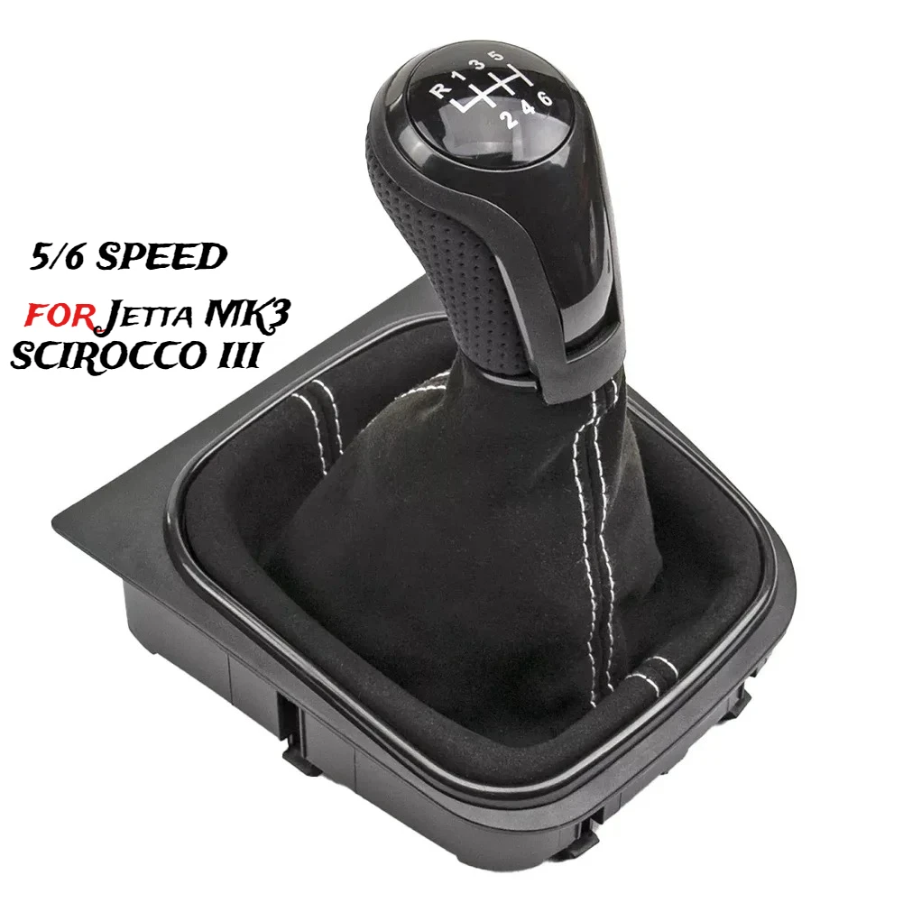 Car Speed Gear Shift Knob with Gaiter Boot for Golf 5 MK5 Golf 6 MK6 Jetta MK3 Scirocco III EOS 137 138 - Black Shift Knob