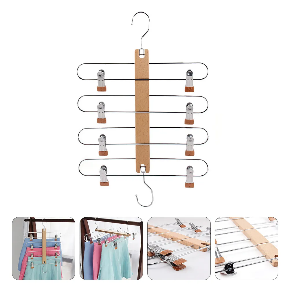 1Pcs Sturdy Smooth Finish Wood Skirt Hanger with Clips Multilayer Pants Hanger Easy Hang Closet Organizer Wardrobe Space Saver
