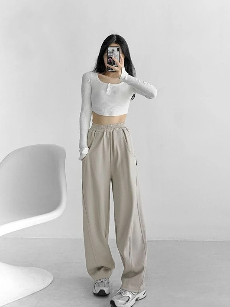 Women Y2k Streetwear Wide Leg Sweatpants High Waist Baggy Casual Floor Length Straight Loose Joggers Trousers