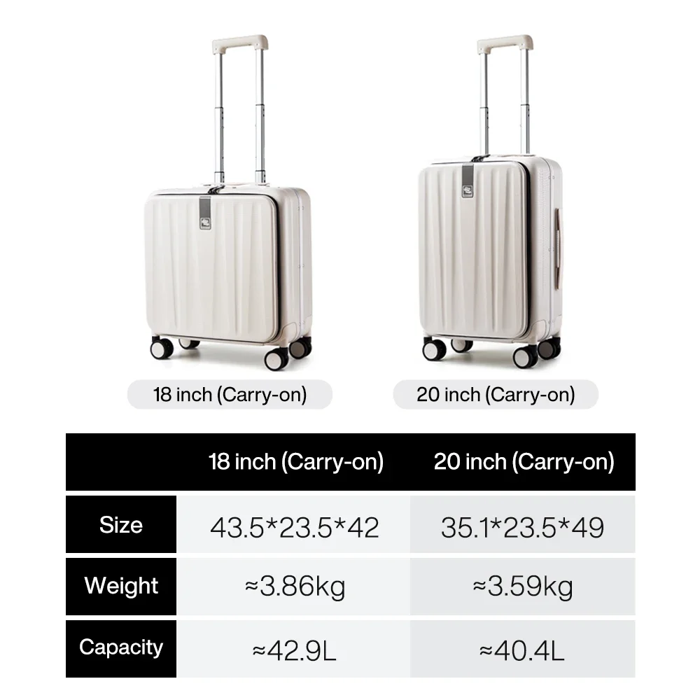 Hanke Carry On Suitcase Aesthetic Design 7mm Aluminum Frame Rolling Luggage Boarding Cabin PC Spinner Wheel TSA Lock 18\