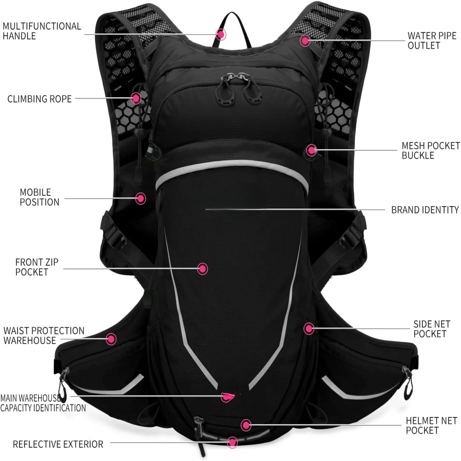 High-Quality Lightweight Black 16L Hydration Backpack for Skiing, Hiking, and Cycling - Durable and Exceptional Hydration Pack w