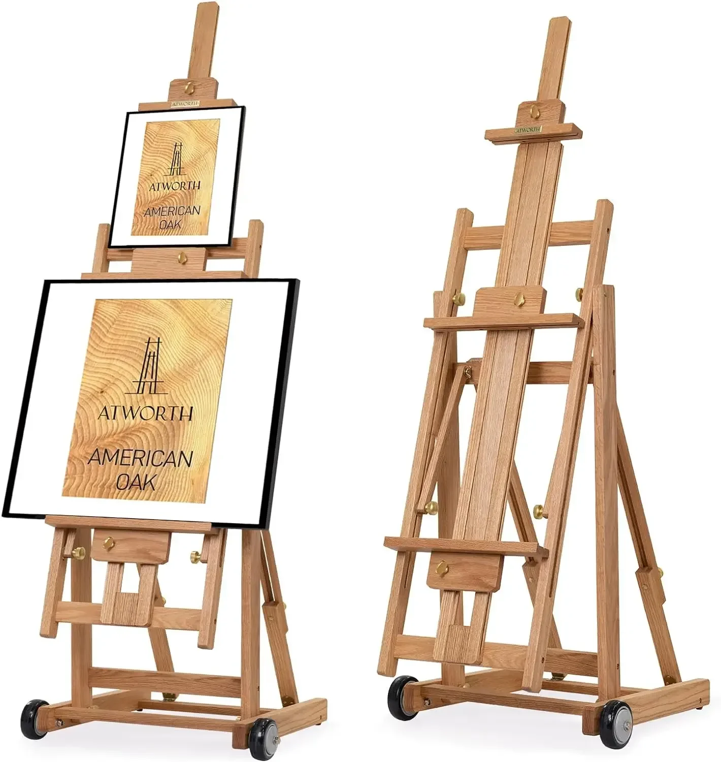 home.Multi-Function H-Frame Artist Easel, Deluxe American Red Oak Wooden Studio Floor Easel Stand , Adjustable Convertible