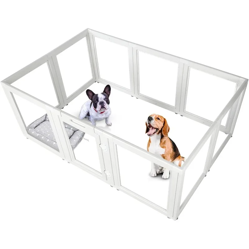 Plastic Dog Playpen Indoor,for Puppy Cat Rabbit Ferret Transparent Pet Pen,Easy Assemble Whelping Crate Kennel Cage Enclosure