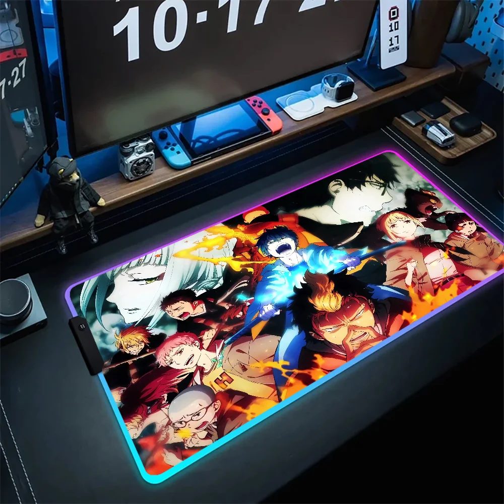 

RGB Mouse Pad Blue Exorcist Anime Mats Computer Accessories Desk Mat Game Mousepad use with non slip suitable for desktop laptop