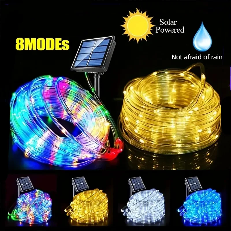 

Солнечные веревочные фонари, 8 режимов освещения, наружное внутреннее освещение для патио, бассейна, спальни, ландшафтное освещение, украшения для рождественской елки