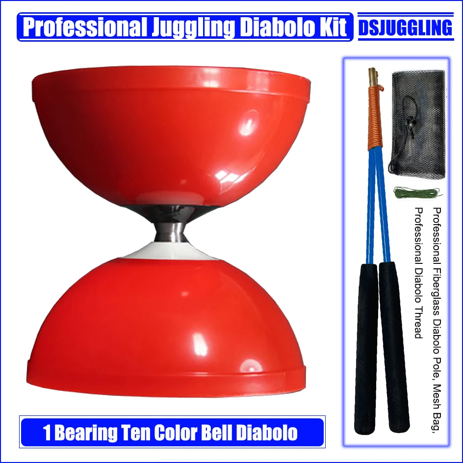 10 Colors Fixed and Not Rotating 0 Bearing Kongzhu 128mm(D) 140mm(H) 240g Set Packing Juggling Diabolo/Sticks/Strings/Bag