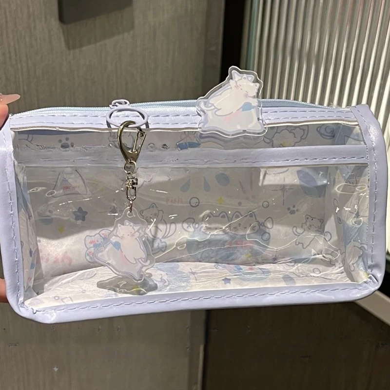 Picture 7: HOT! Cartoon Translucent Pencil Case Multi-layer Vertical Large-capacity Stationery Storage Bag School Supply Cosmetic Bag