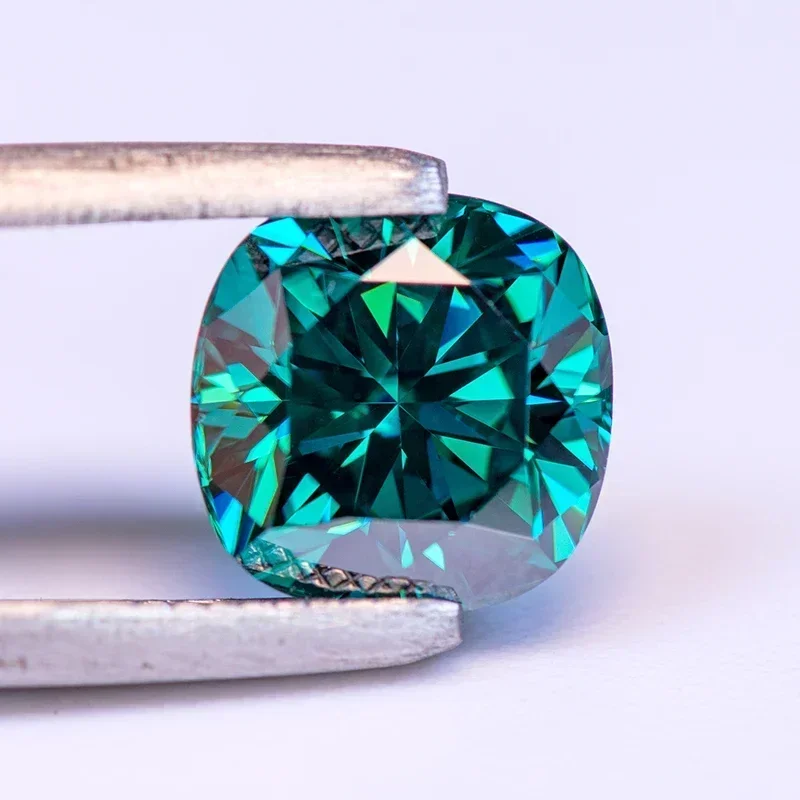 Moissanite cor natural verde esmeralda almofada corte vvs1 com certificado gra para encantos de pedras preciosas materiais de fabricação de jóias superiores