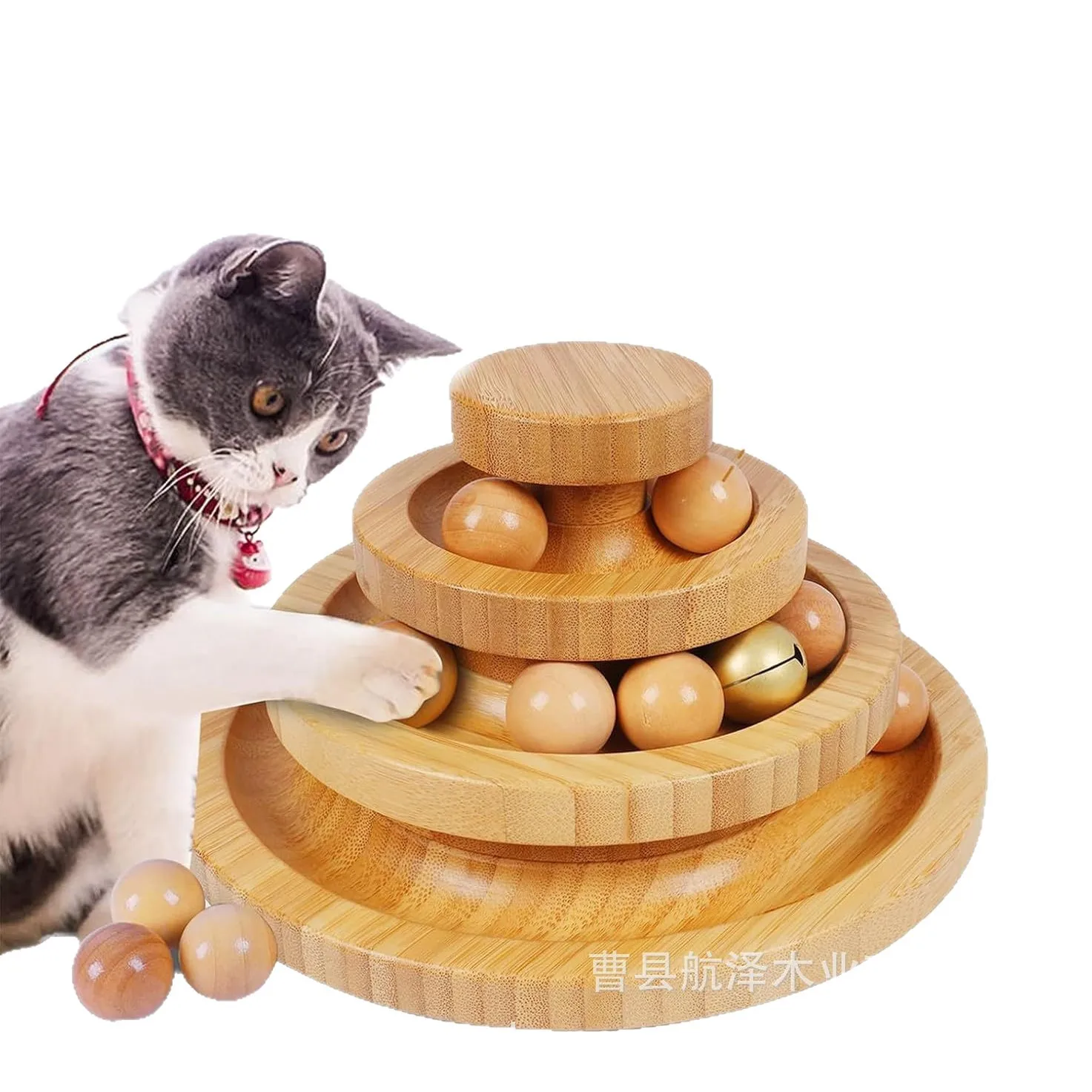 Juguete interactivo de madera para gatos con pista multi-niveles y bola - imagen 4