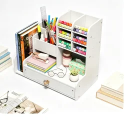 HTMCK 1 White Minimalist Desktop Marker Storage Box Oblique Pen Holder Office Stationery Supplies Pen Insertion Desk Organizer