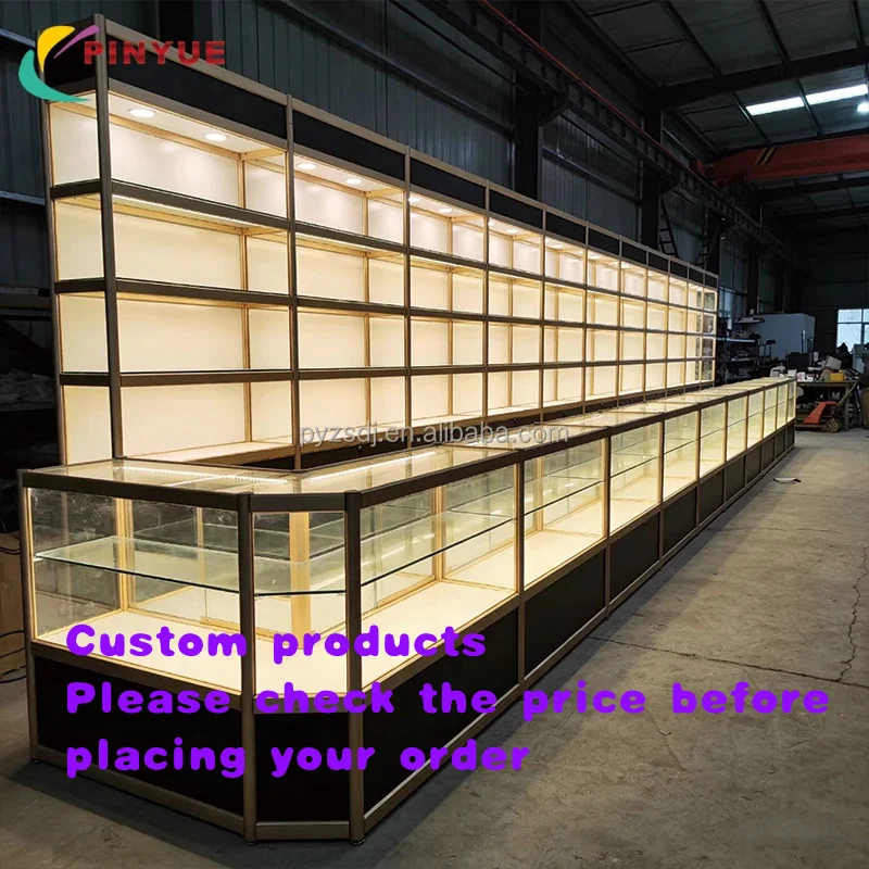 custom.Cabinet Fabrication Design Metal Modern Floor Display Racks Smoke Shop Display Cabinet with Led